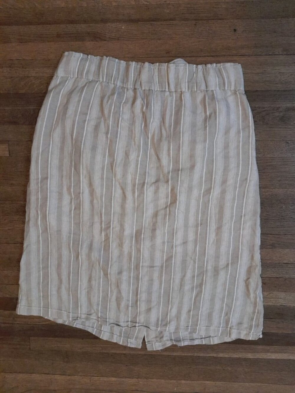 Womens Linen Blend Skirt Casual Beach Vacation Striped Tan White  Pockets Large - Picture 4 of 7
